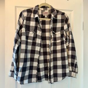 Plaid Flannel Shirt in Navy and White Size L